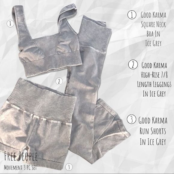 Free People Other - NWT FREE PEOPLE MOVEMENT GOOD KARMA 3 PC SET: BRA, LEGGINGS + SHORTS IN ICE …